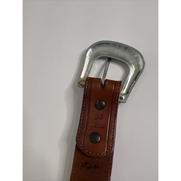 Vintage Nocona Unisex Sz 34 Belt Silver Western Hand Tooled Cowhide Leather